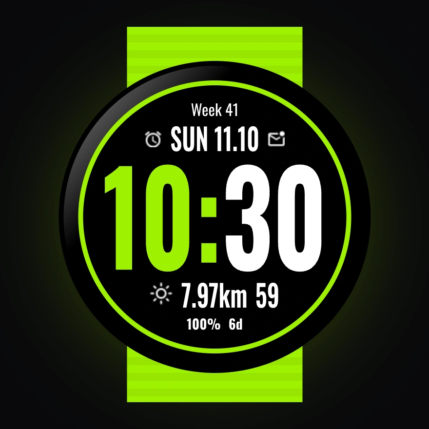 Lagom Pro watch face with a lime strap and large digital time